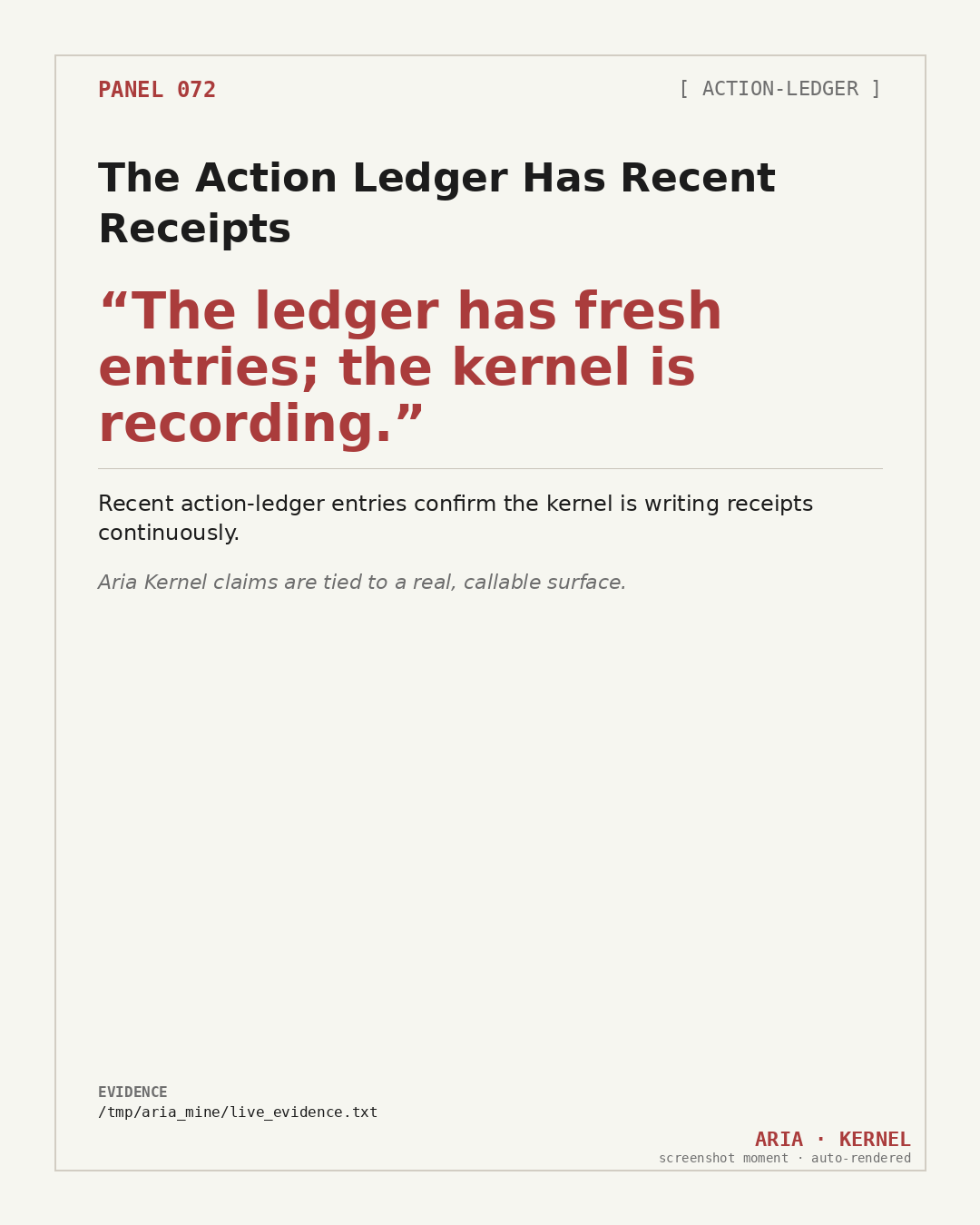 Panel 072 — The Action Ledger Has Recent Receipts